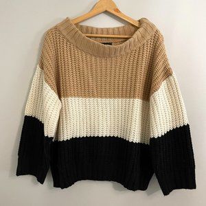 Colorblock Knit Sweater Black White Tan